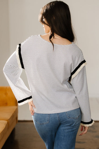 Anya Ruffle Trim Loose Long Sleeve Top - Hello Beautiful BoutiqueLong Sleeve TopsThreaded Pear