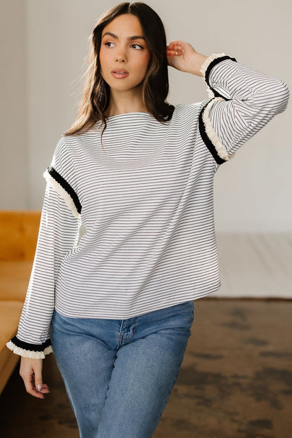Anya Ruffle Trim Loose Long Sleeve Top - Hello Beautiful BoutiqueLong Sleeve TopsThreaded Pear