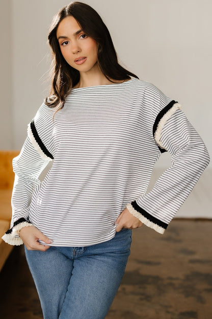 Anya Ruffle Trim Loose Long Sleeve Top - Hello Beautiful BoutiqueLong Sleeve TopsThreaded Pear