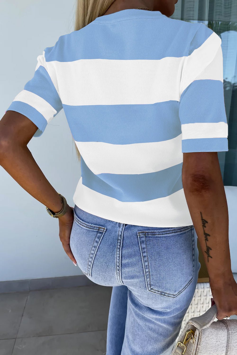 Anya Striped Knitted T Shirt - Hello Beautiful BoutiqueShort Sleeve SweatersThreaded Pear