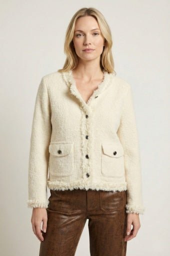 APNY Coco Frayed Cropped Jacket in Off White - Hello Beautiful BoutiqueAPNY