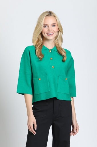 APNY Cropped Pocket Polo Sweater in Emerald - Hello Beautiful BoutiqueSweaterAPNY