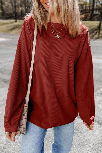 Araceli Ribbed Corduroy Oversized Sweatshirt - Hello Beautiful BoutiqueSweatshirts & HoodiesThreaded Pear