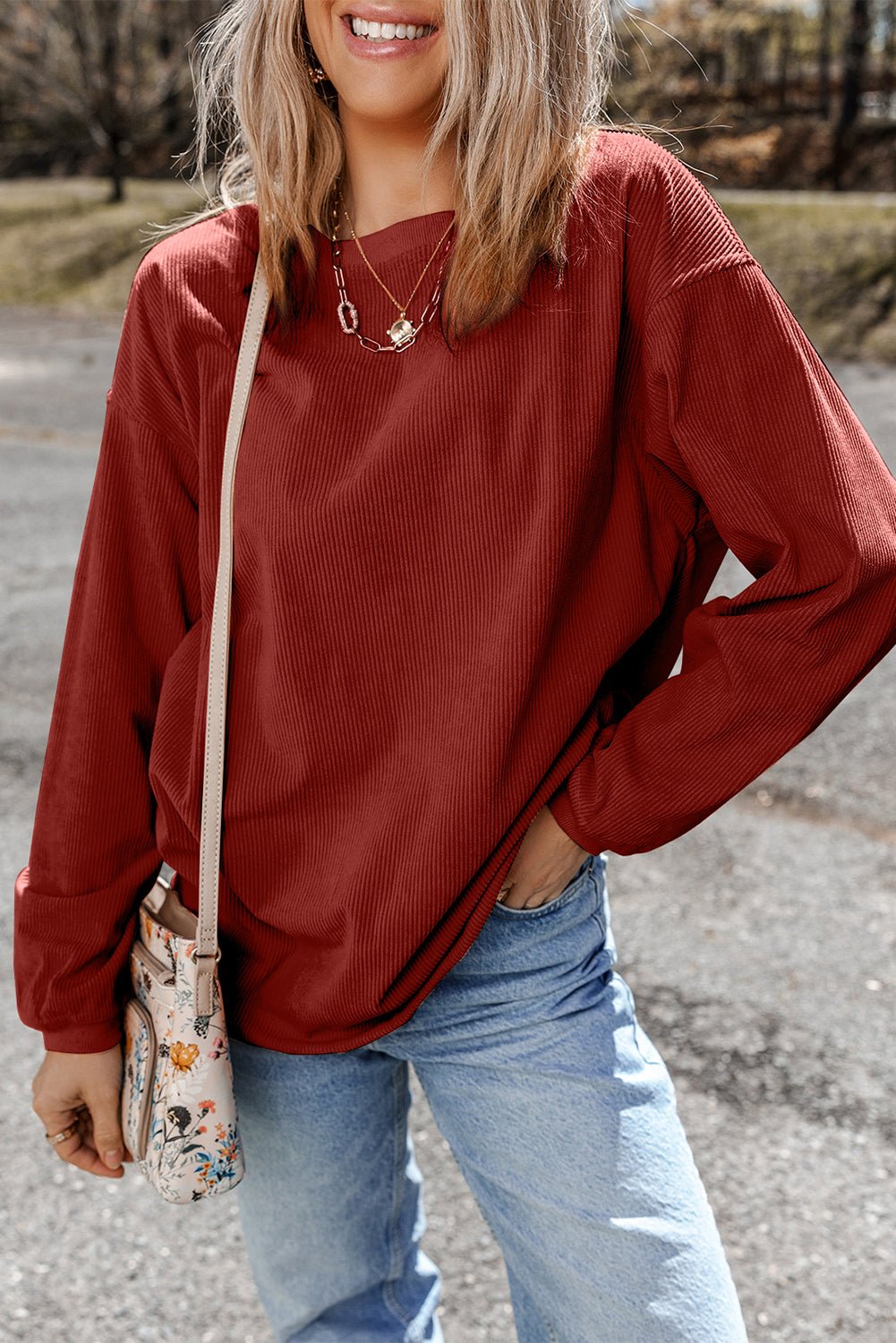 Araceli Ribbed Corduroy Oversized Sweatshirt - Hello Beautiful BoutiqueSweatshirts & HoodiesThreaded Pear