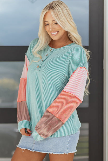 Aria Knit Colorblock Henley Top - Hello Beautiful BoutiqueLong Sleeve TopsThreaded Pear