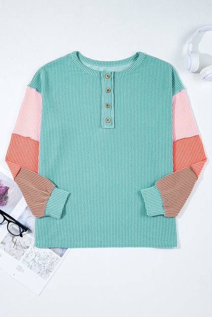 Aria Knit Colorblock Henley Top - Hello Beautiful BoutiqueLong Sleeve TopsThreaded Pear