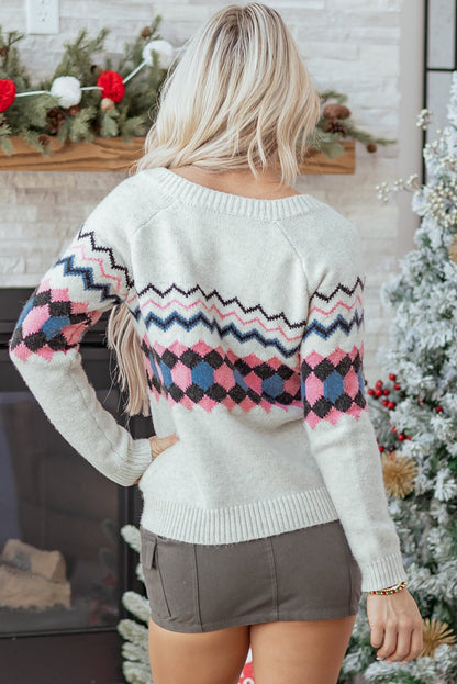 Aria Stripe Geometric Up Sweater - Hello Beautiful BoutiqueCardigansThreaded Pear