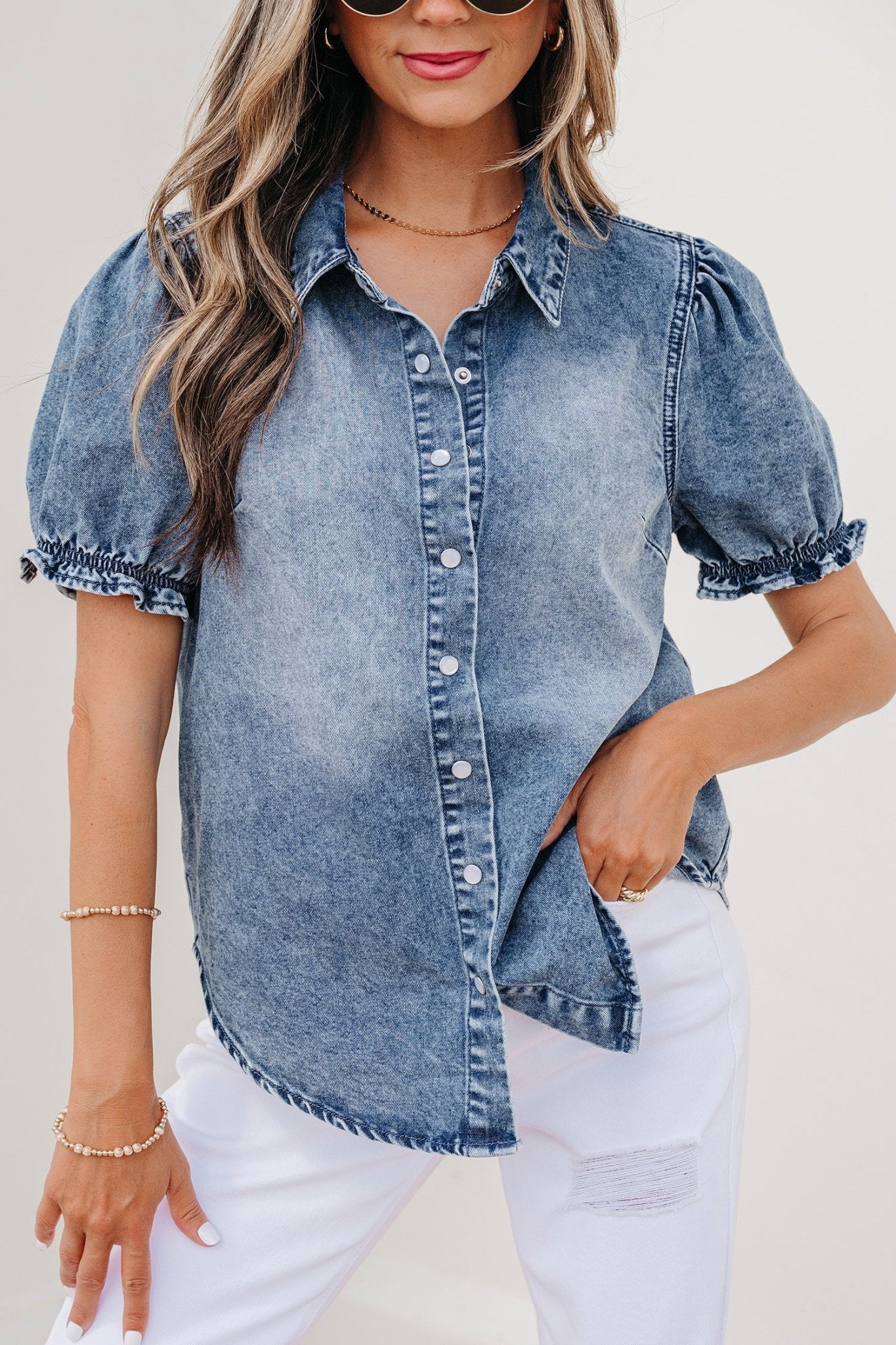 Ariana Short Sleeve Snap Shirt - Hello Beautiful BoutiqueBlouses & ShirtsThreaded Pear