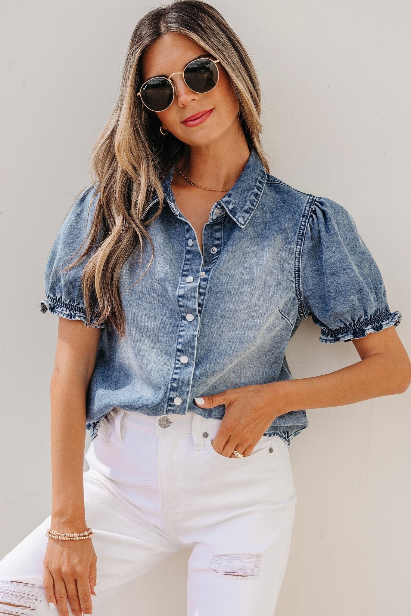 Ariana Short Sleeve Snap Shirt - Hello Beautiful BoutiqueBlouses & ShirtsThreaded Pear