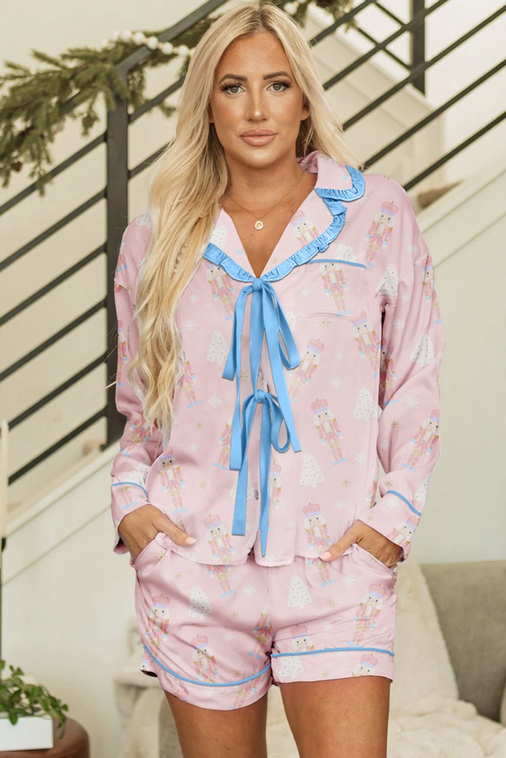 Ariel Shorts Pajama Set Long Sleeve Top - Hello Beautiful BoutiqueSleepwearThreaded Pear