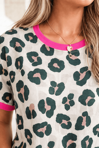 Arleth Print Contrast Trim Top - Hello Beautiful BoutiqueShort SetsThreaded Pear