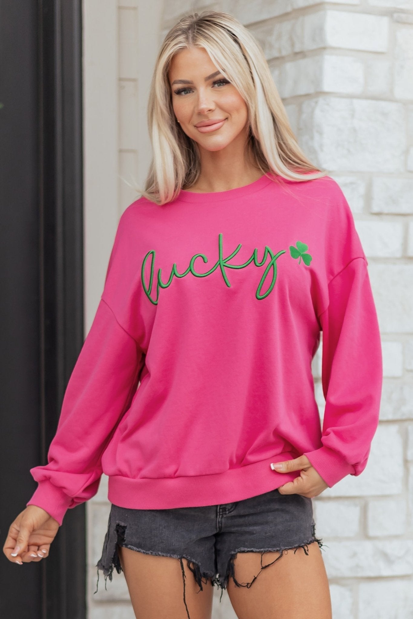 Armani Clover Embroidered Loose Pullover - Hello Beautiful BoutiqueSweatshirts & HoodiesThreaded Pear