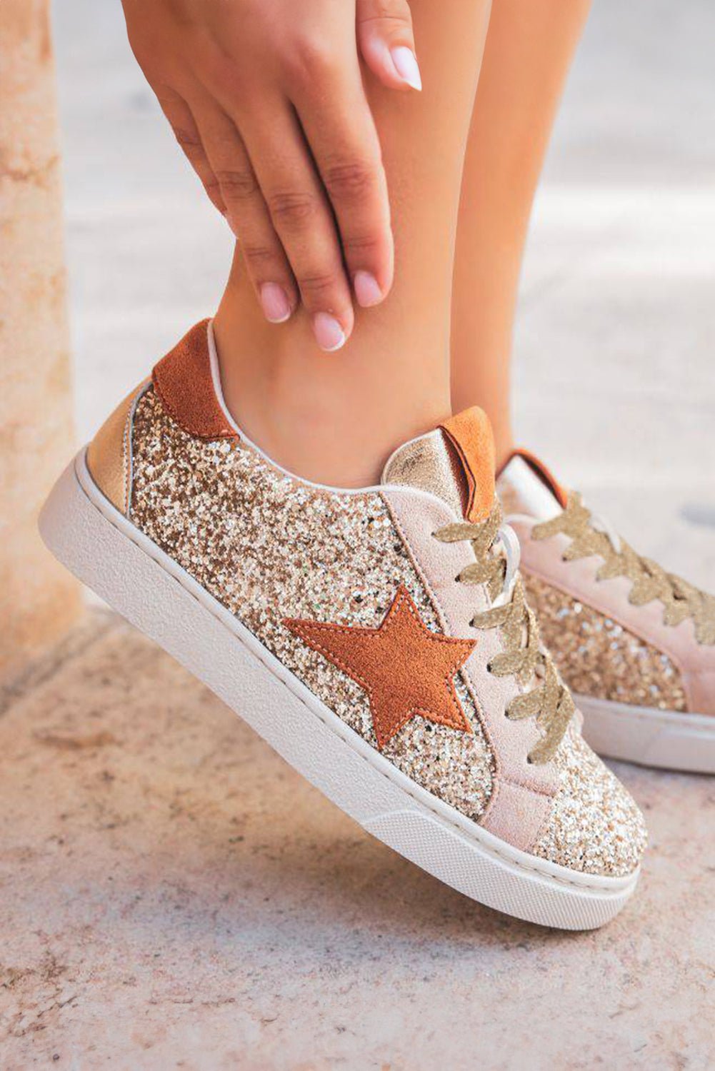 Armani Sequined Lace Up Sneakers - Hello Beautiful BoutiqueWomens ShoesThreaded Pear