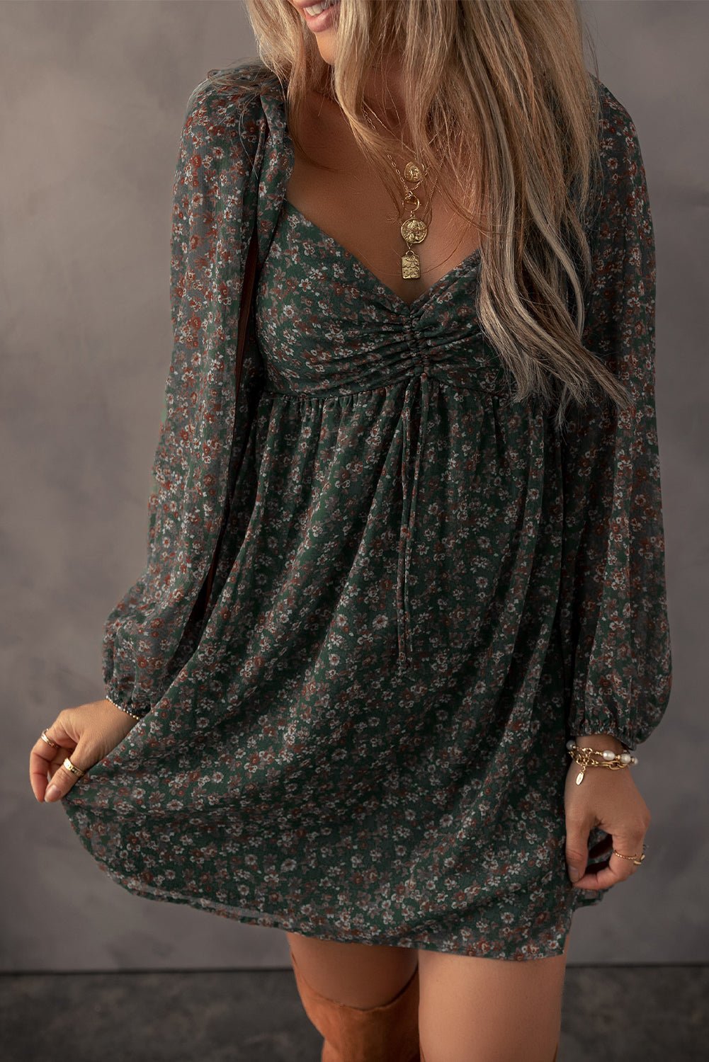 Armani Shirred Back Mini Dress - Hello Beautiful BoutiqueFloral DressesThreaded Pear