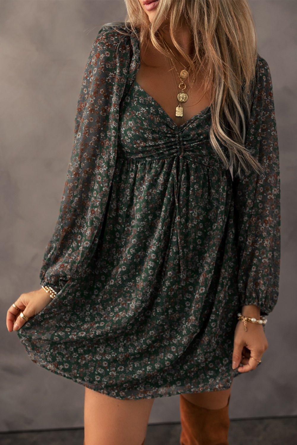 Armani Shirred Back Mini Dress - Hello Beautiful BoutiqueFloral DressesThreaded Pear
