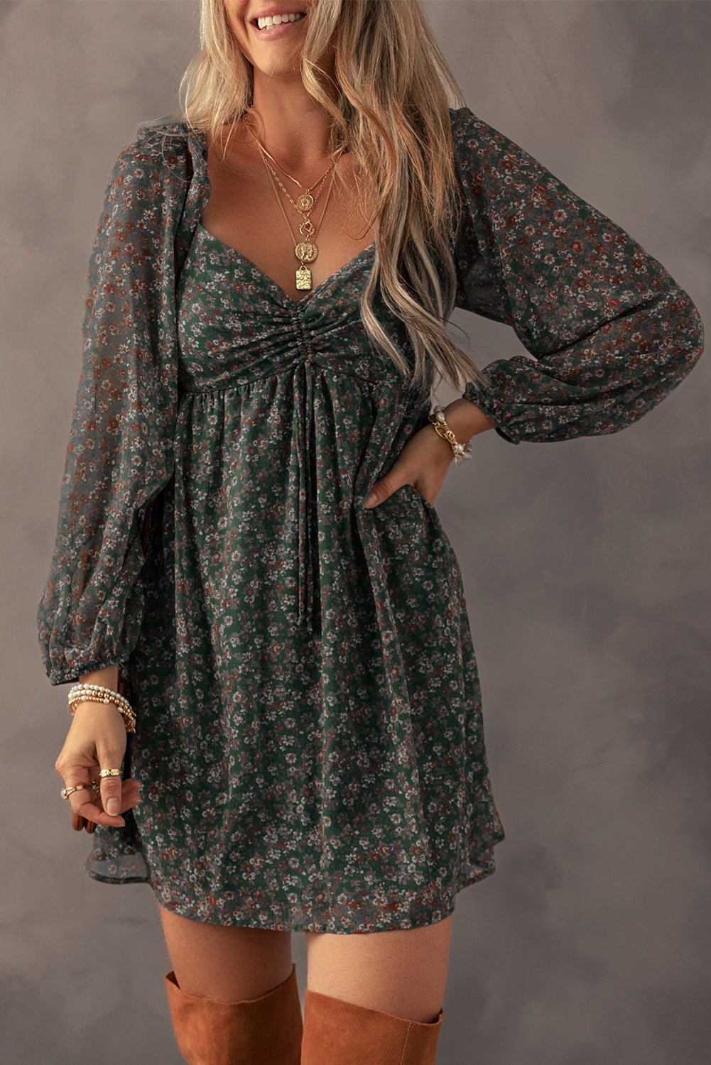 Armani Shirred Back Mini Dress - Hello Beautiful BoutiqueFloral DressesThreaded Pear