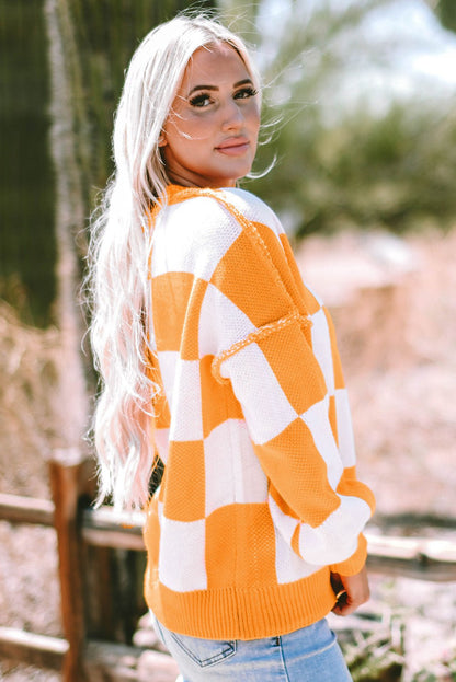Ashley Checkered Bishop Sleeve Sweater - Hello Beautiful BoutiqueSweatersThreaded Pear
