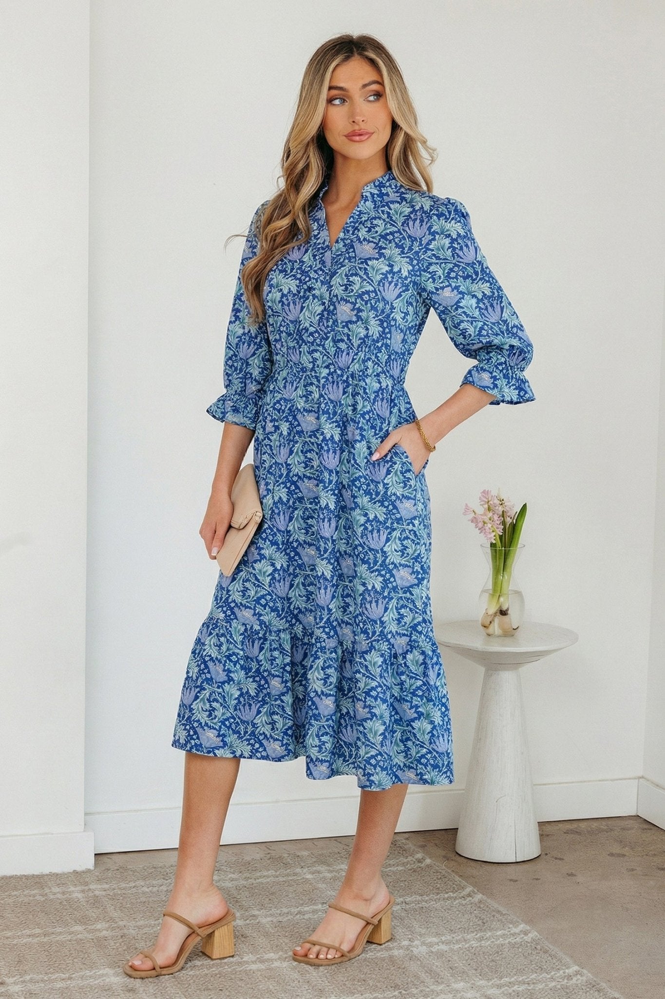 Athena Bracelet Sleeve Long Dress - Hello Beautiful BoutiqueFloral DressesThreaded Pear