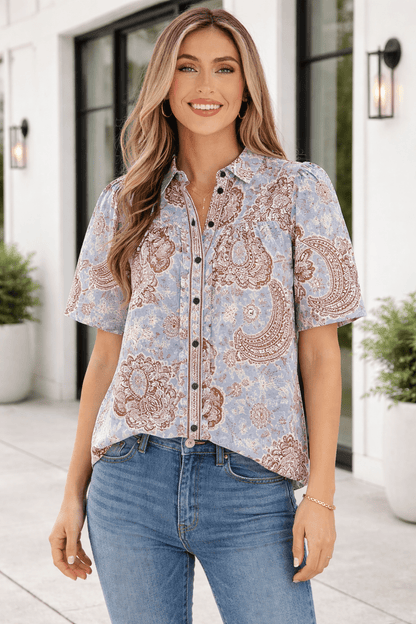 Athena Down Short Sleeve Shirt - Hello Beautiful BoutiqueBlouses & ShirtsThreaded Pear
