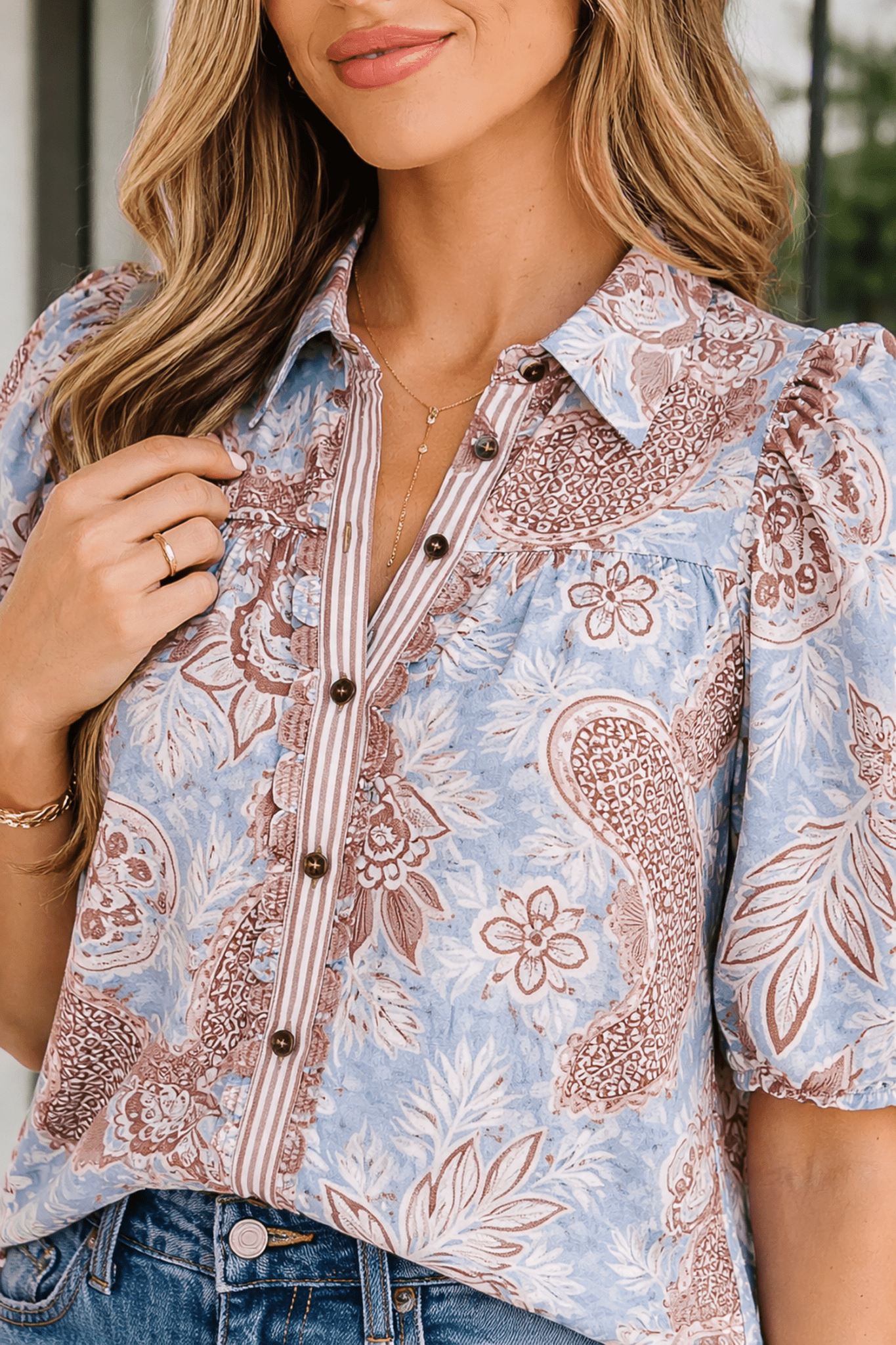 Athena Down Short Sleeve Shirt - Hello Beautiful BoutiqueBlouses & ShirtsThreaded Pear