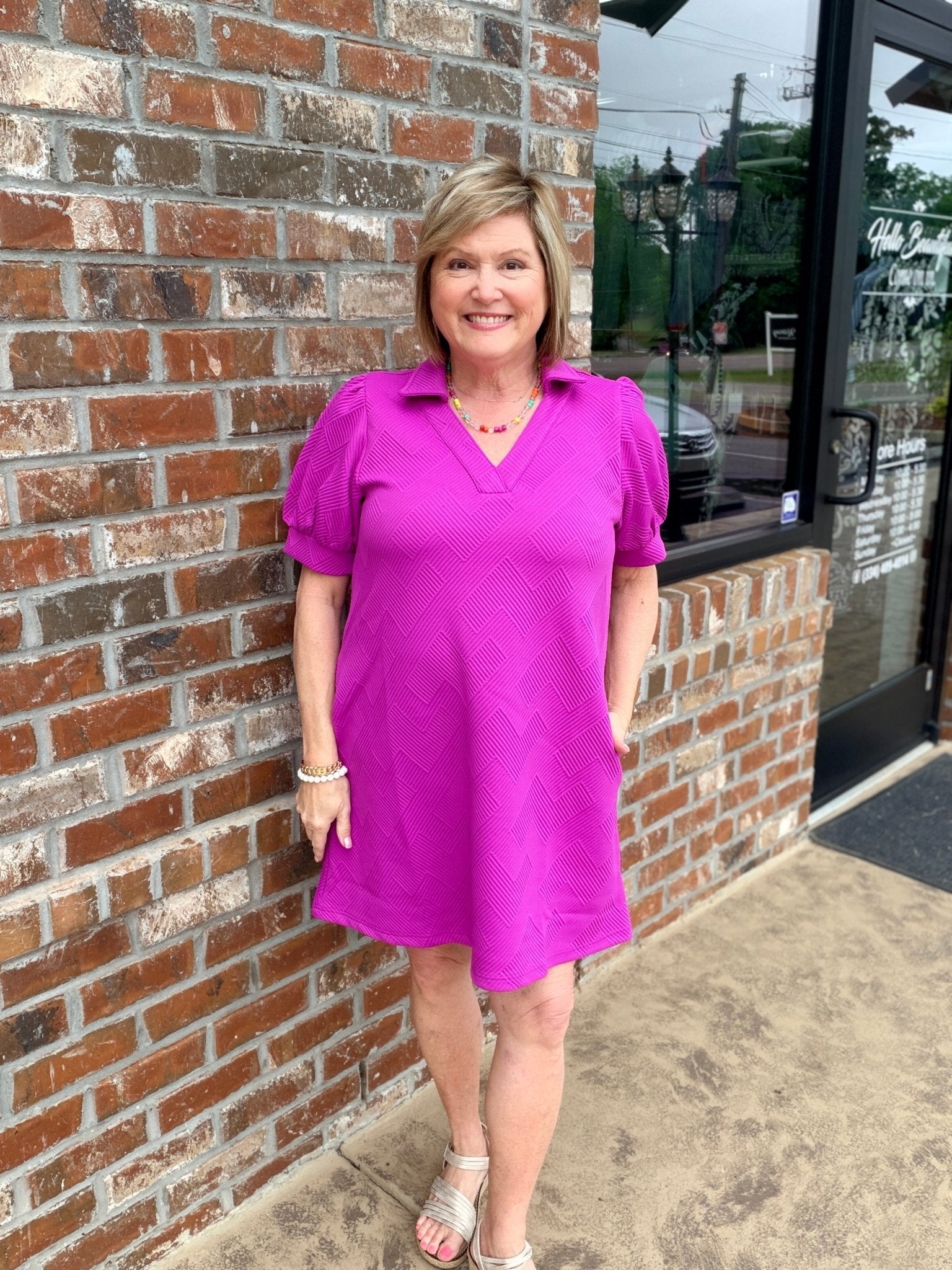 Audrey Textured Collared Mini Dress with Pockets - Hello Beautiful BoutiqueDressJodifl