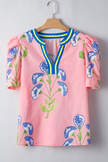 Autumn Notched Bubble Sleeve Blouse - Hello Beautiful BoutiqueBlouses & ShirtsThreaded Pear