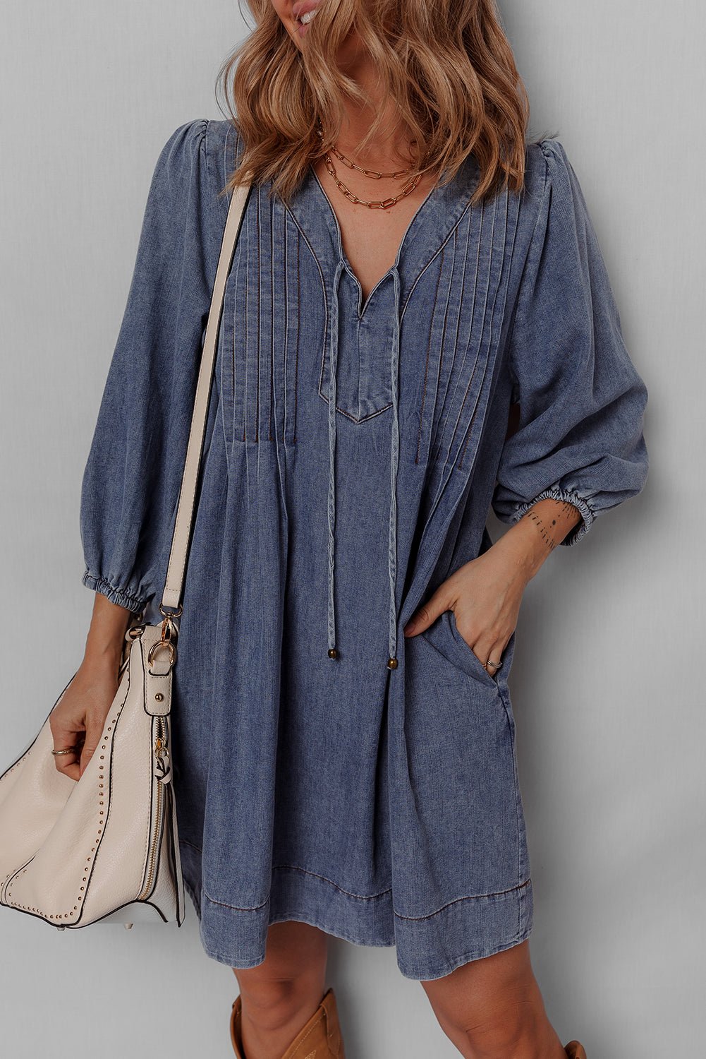 Autumn Tied Pleated Mini Dress - Hello Beautiful BoutiqueMini DressesThreaded Pear