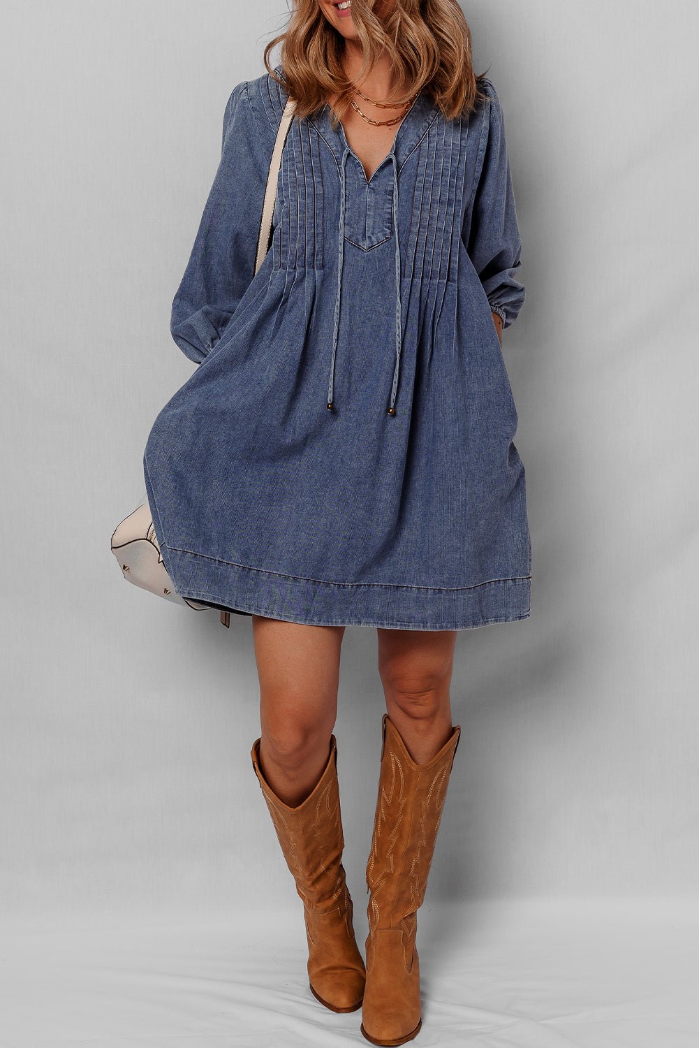 Autumn Tied Pleated Mini Dress - Hello Beautiful BoutiqueMini DressesThreaded Pear