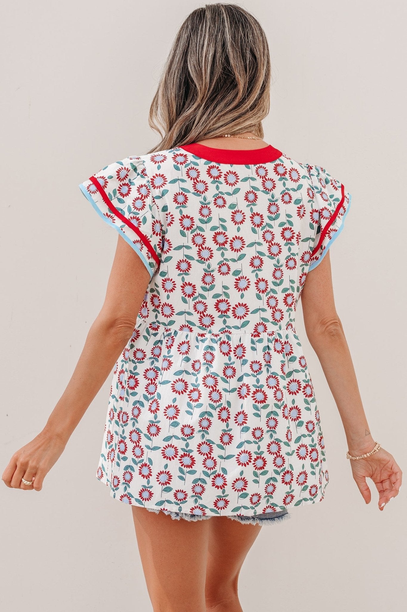 Avery Trim Flutter Sleeve Blouse - Hello Beautiful BoutiqueBlouses & ShirtsThreaded Pear