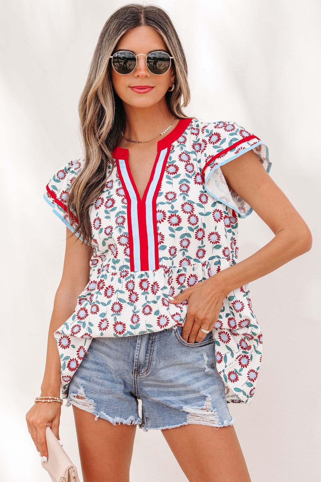 Avery Trim Flutter Sleeve Blouse - Hello Beautiful BoutiqueBlouses & ShirtsThreaded Pear