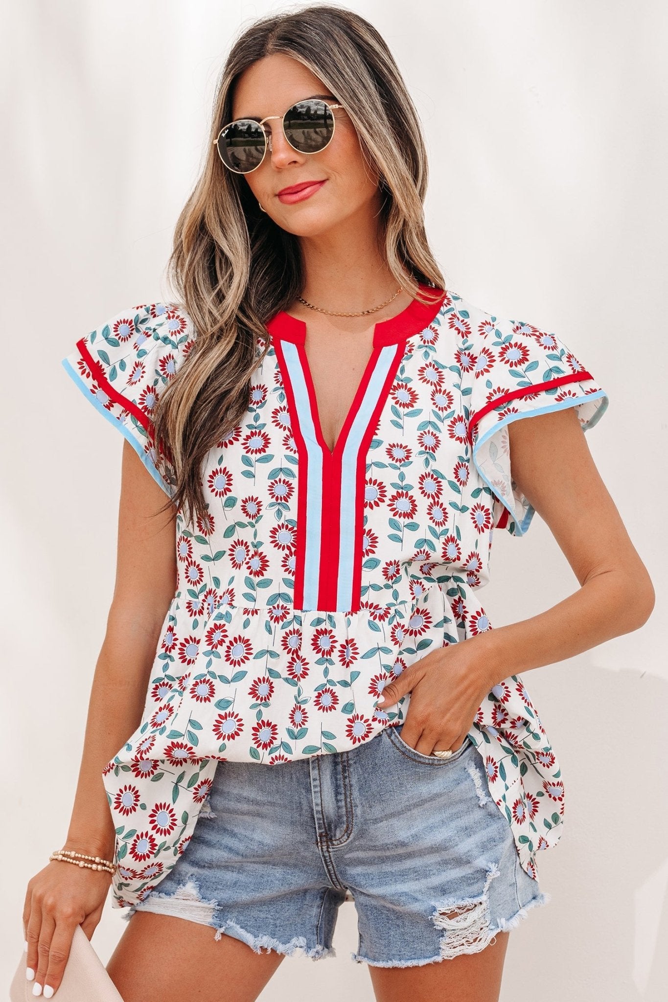 Avery Trim Flutter Sleeve Blouse - Hello Beautiful BoutiqueBlouses & ShirtsThreaded Pear
