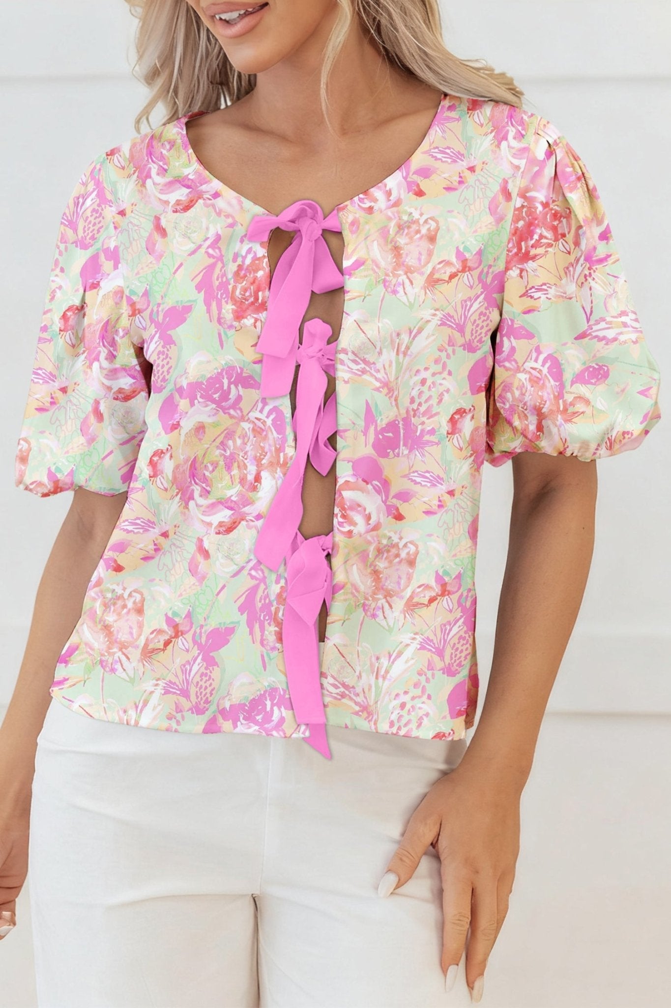 Ayla Short Puff Sleeve Blouse - Hello Beautiful BoutiqueBlouses & ShirtsThreaded Pear