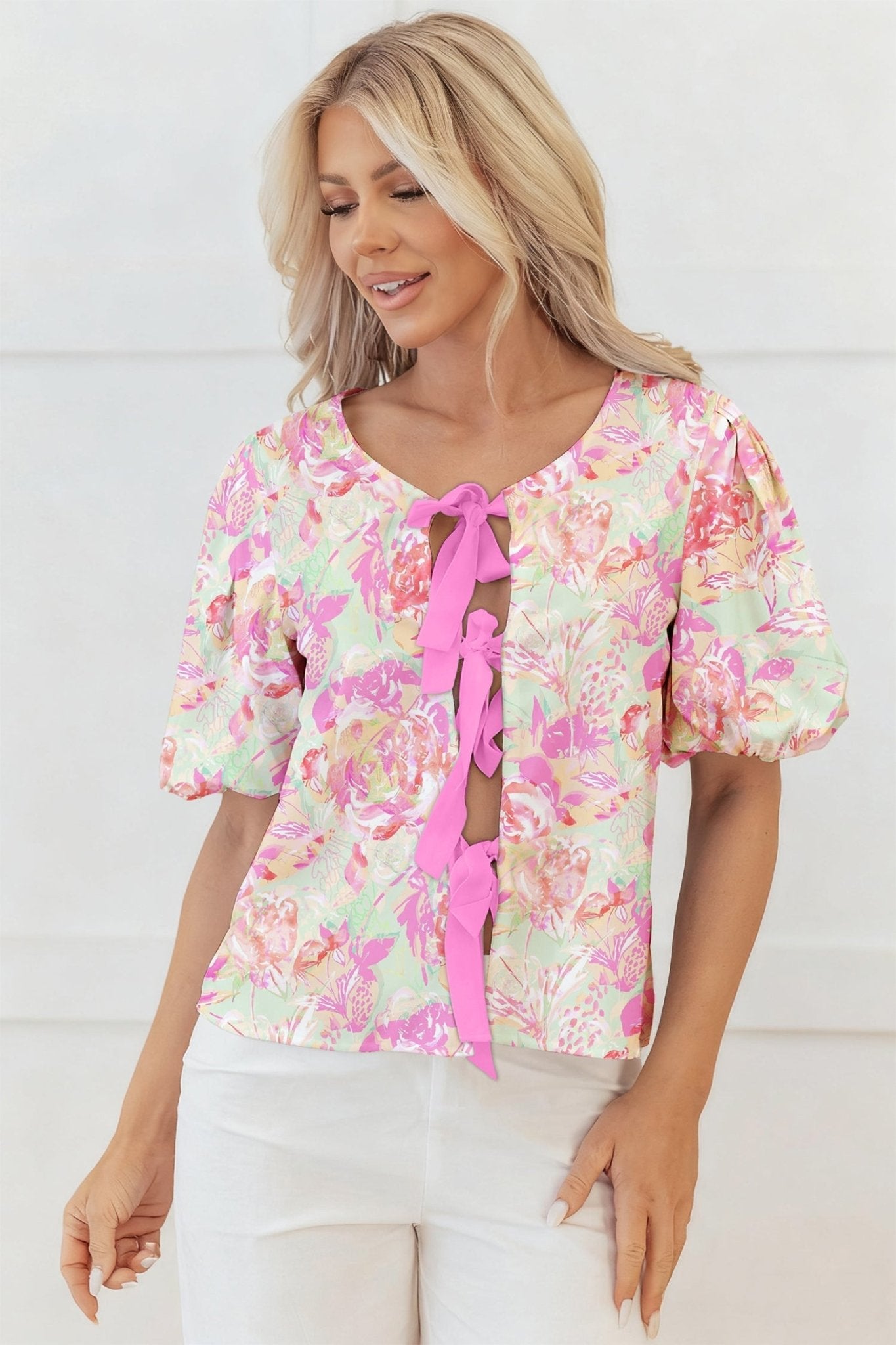 Ayla Short Puff Sleeve Blouse - Hello Beautiful BoutiqueBlouses & ShirtsThreaded Pear
