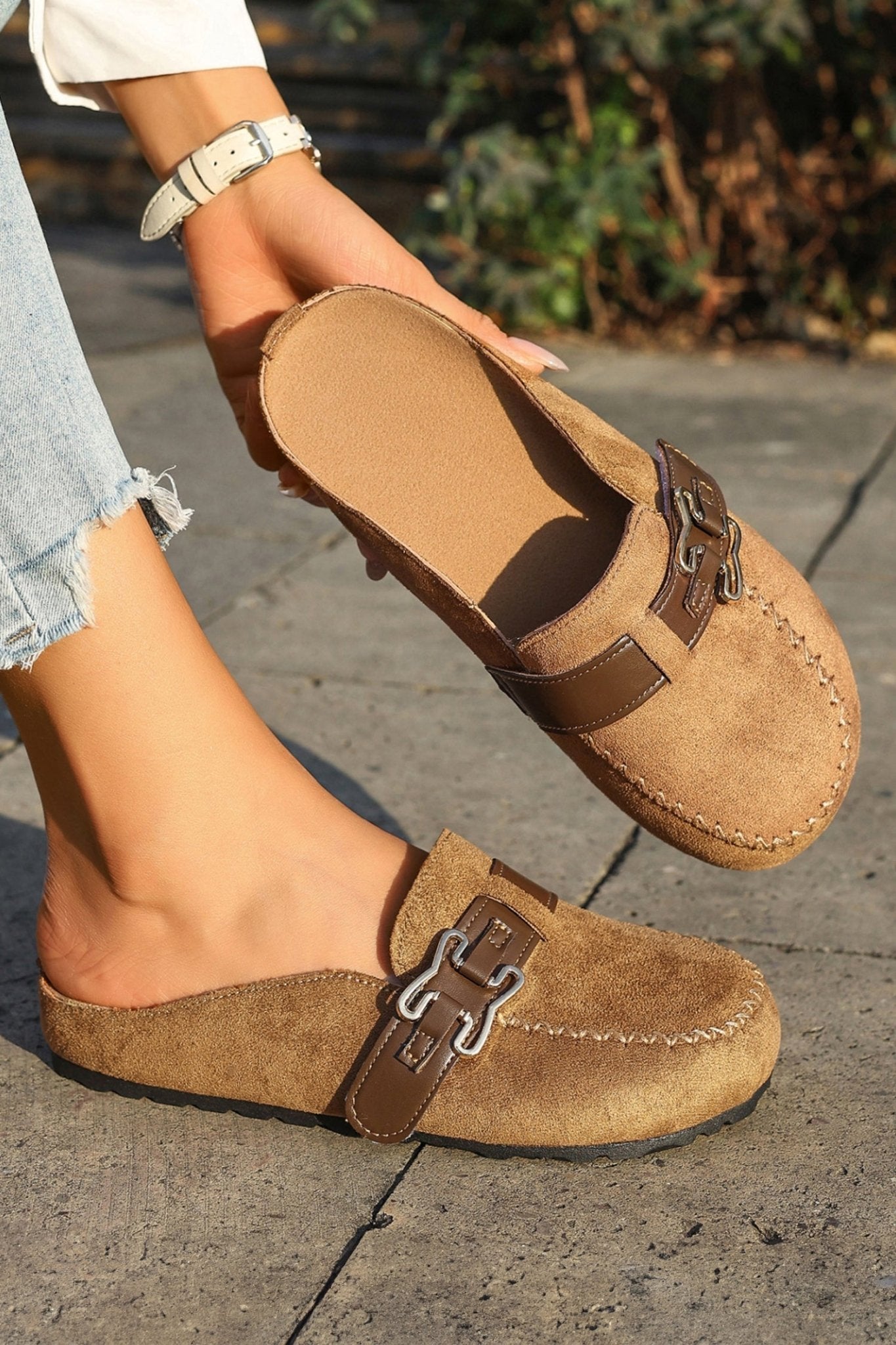 Ayleen Leather Strap Mule Slippers - Hello Beautiful BoutiqueSlippersThreaded Pear