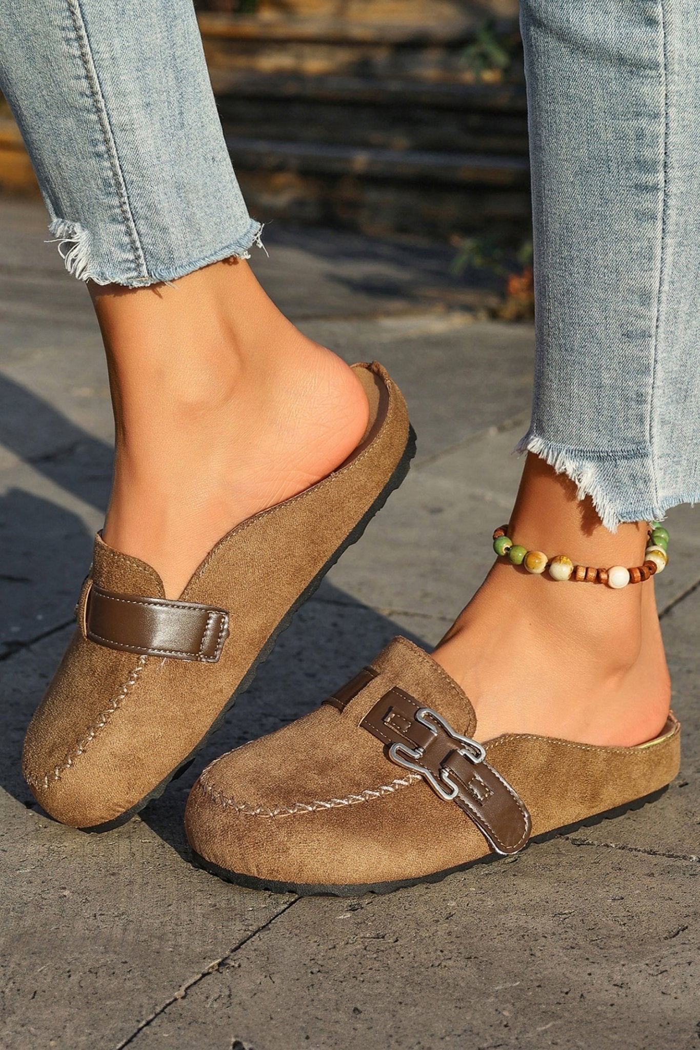 Ayleen Leather Strap Mule Slippers - Hello Beautiful BoutiqueSlippersThreaded Pear