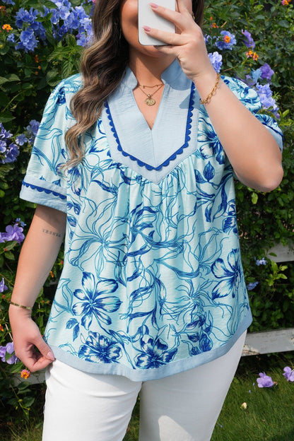 Aylin Floral Short Sleeve PLUS Blouse - Hello Beautiful BoutiquePlus Size Blouses & ShirtsThreaded Pear