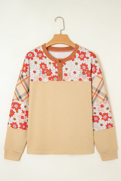 Azari Plaid Patchwork Casual Top - Hello Beautiful BoutiqueLong Sleeve TopsThreaded Pear