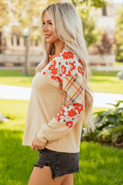 Azari Plaid Patchwork Casual Top - Hello Beautiful BoutiqueLong Sleeve TopsThreaded Pear