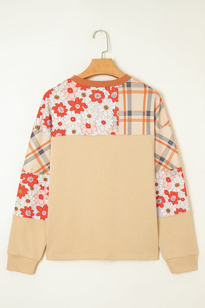 Azari Plaid Patchwork Casual Top - Hello Beautiful BoutiqueLong Sleeve TopsThreaded Pear