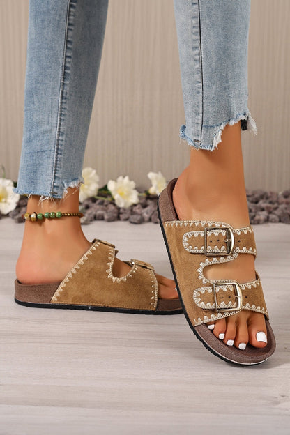 Azaria Buckle Faux Suede Slippers - Hello Beautiful BoutiqueSlippersThreaded Pear