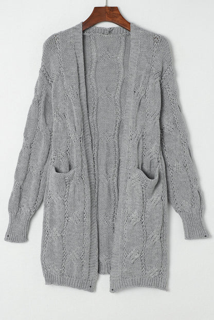 Lacey Ribbed Trim Eyelet Cable Knit Cardigan