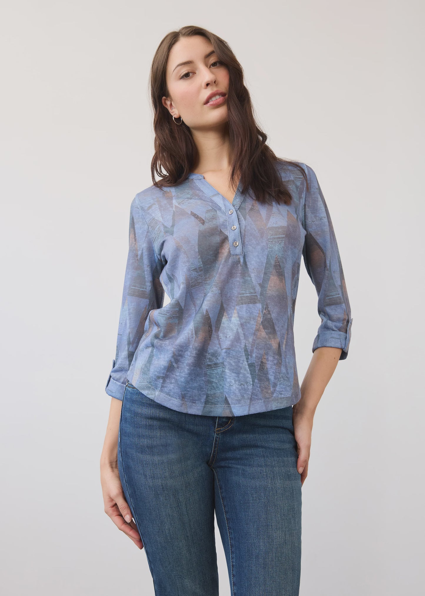 3/4 Sleeve Henley Top 3853451