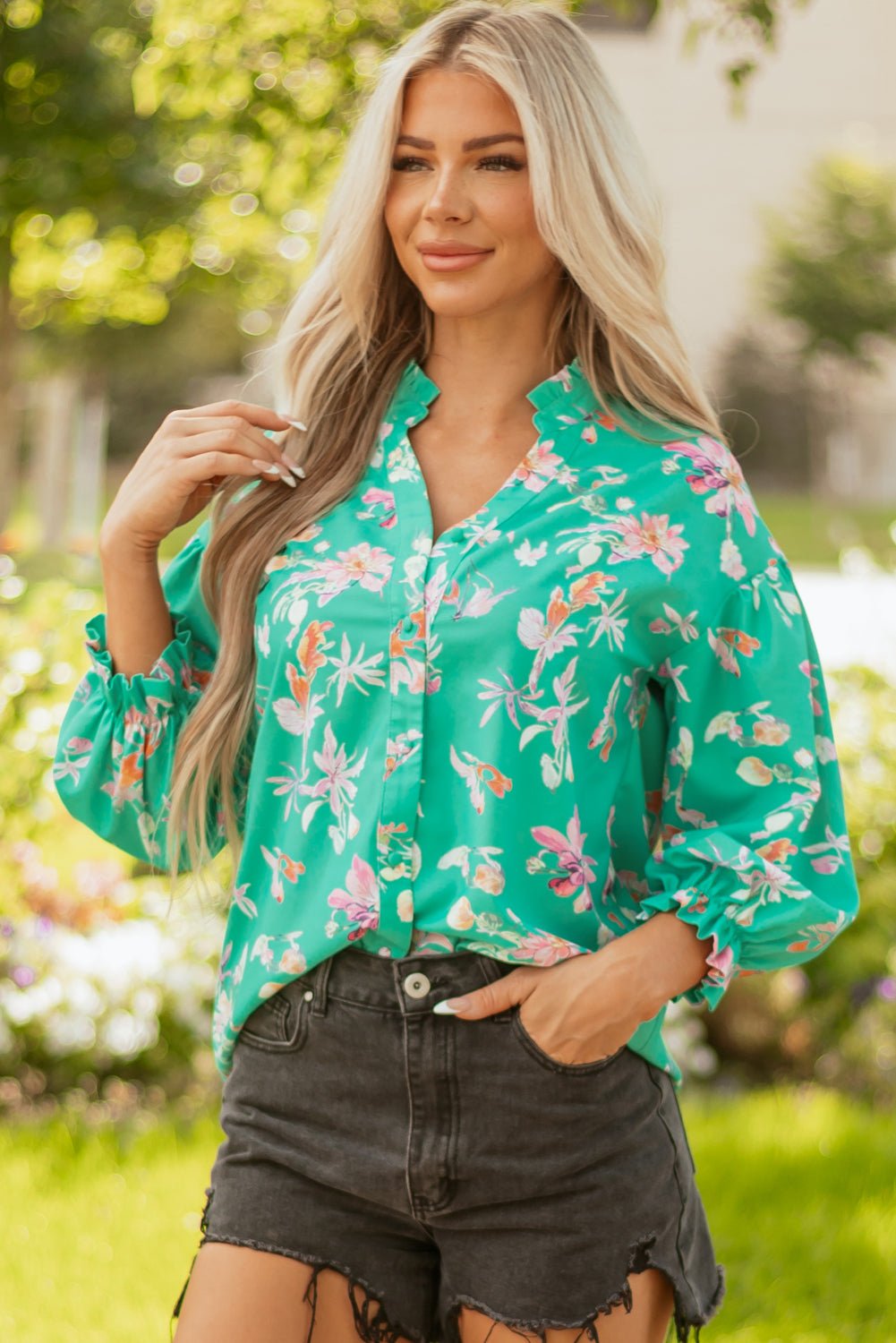 Bella Lantern Sleeve Front Shirt - Hello Beautiful BoutiqueBlouses & ShirtsThreaded Pear