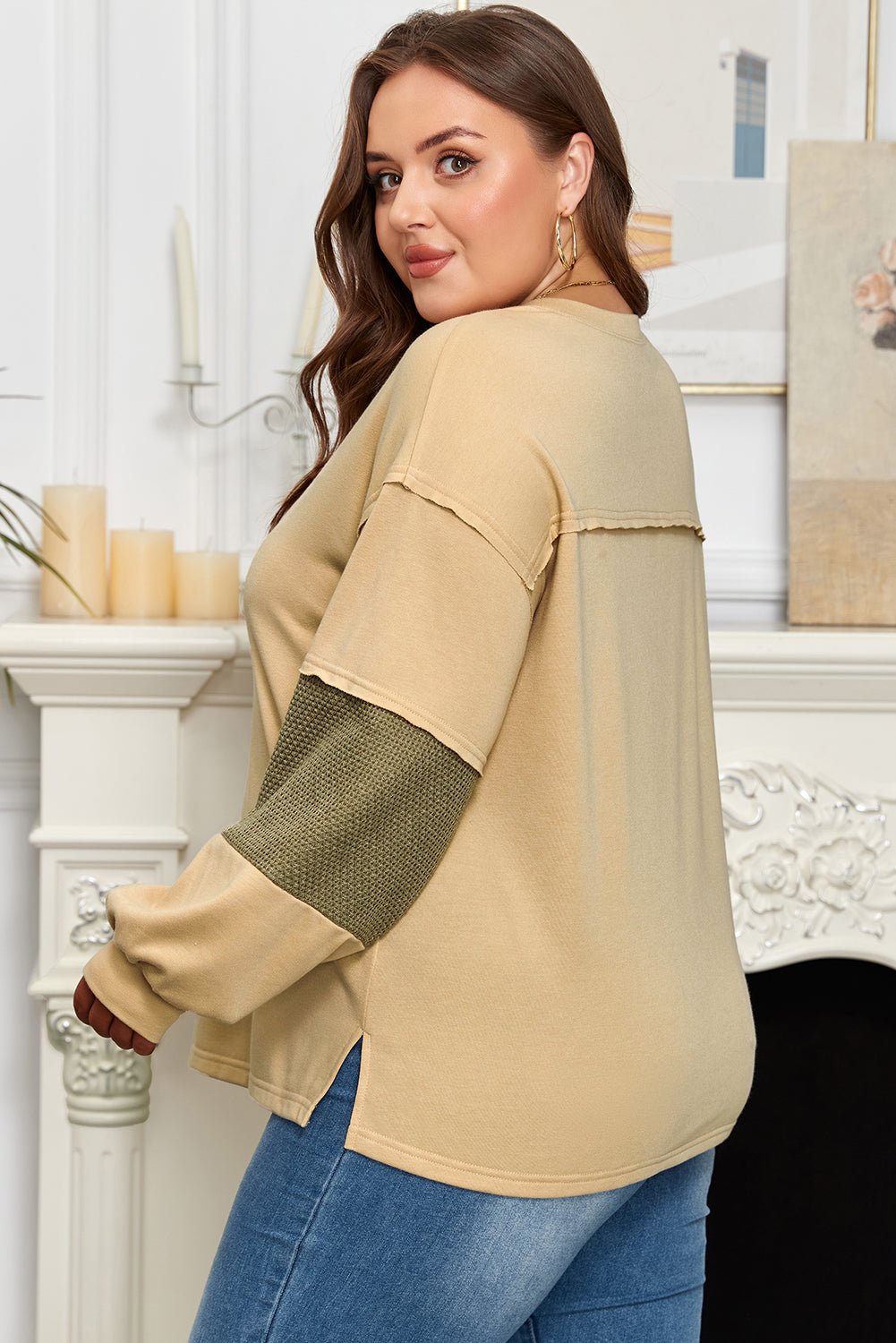 Bethany Patchwork Drop Shoulder PLUS Pullover - Hello Beautiful BoutiquePlus Size Long Sleeve TopsThreaded Pear