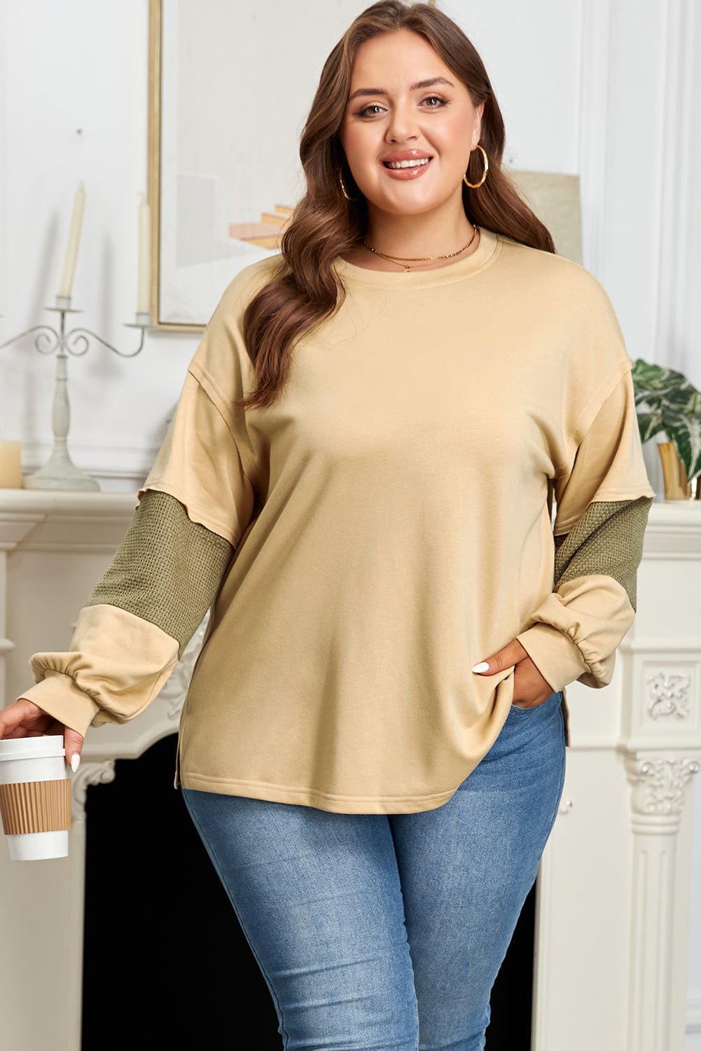 Bethany Patchwork Drop Shoulder PLUS Pullover - Hello Beautiful BoutiquePlus Size Long Sleeve TopsThreaded Pear