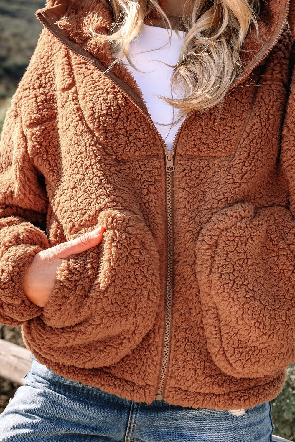 Bethany Up Hooded Sherpa Jacket - Hello Beautiful BoutiqueJacketsThreaded Pear