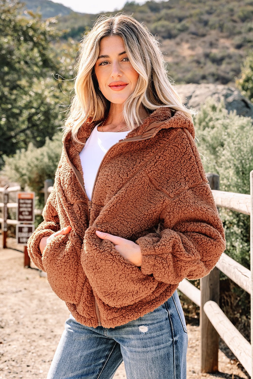 Bethany Up Hooded Sherpa Jacket - Hello Beautiful BoutiqueJacketsThreaded Pear