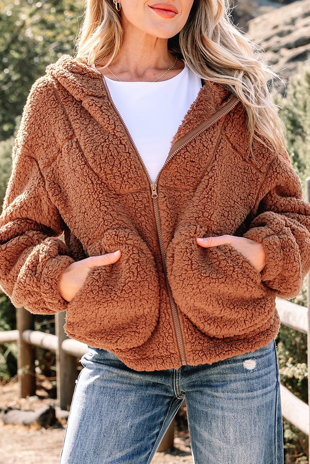Bethany Up Hooded Sherpa Jacket - Hello Beautiful BoutiqueJacketsThreaded Pear