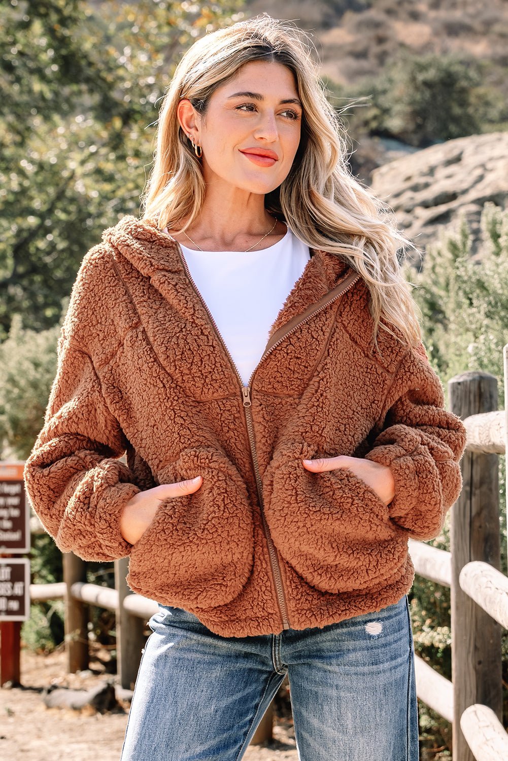 Bethany Up Hooded Sherpa Jacket - Hello Beautiful BoutiqueJacketsThreaded Pear