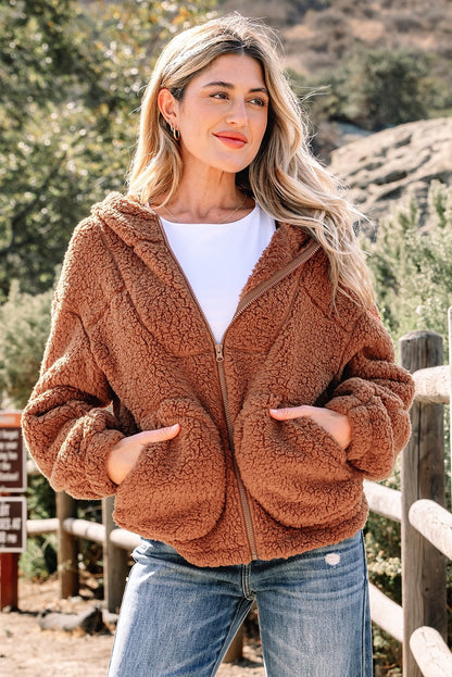 Bethany Up Hooded Sherpa Jacket - Hello Beautiful BoutiqueJacketsThreaded Pear